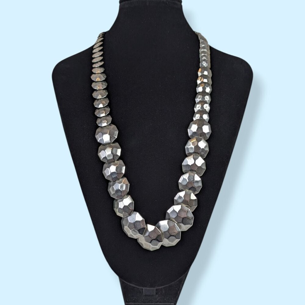Graduated Silver Metallic Beaded Necklace
